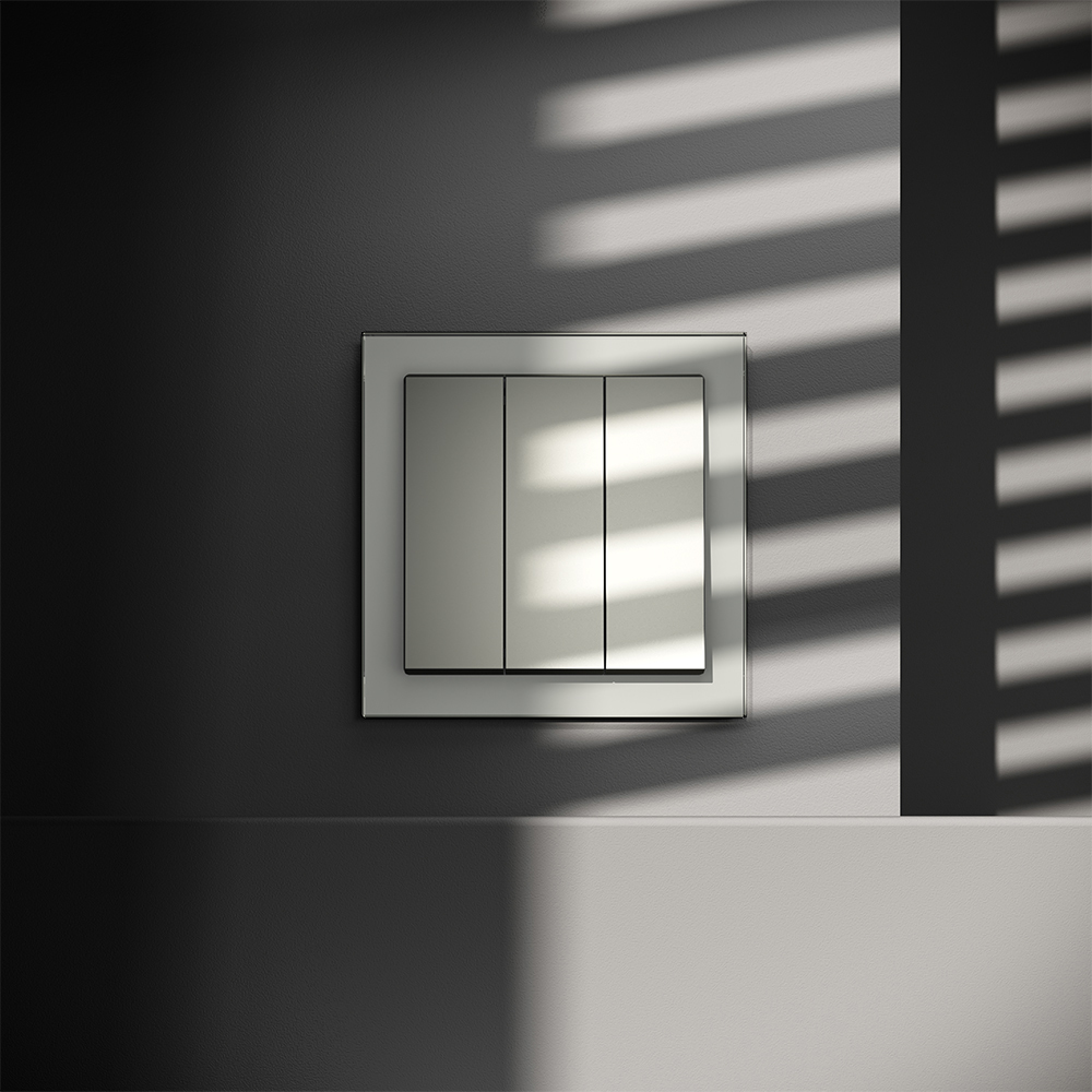 Выключатель встраиваемый VOLTUM S70 трехклавишный 10А, (сталь)