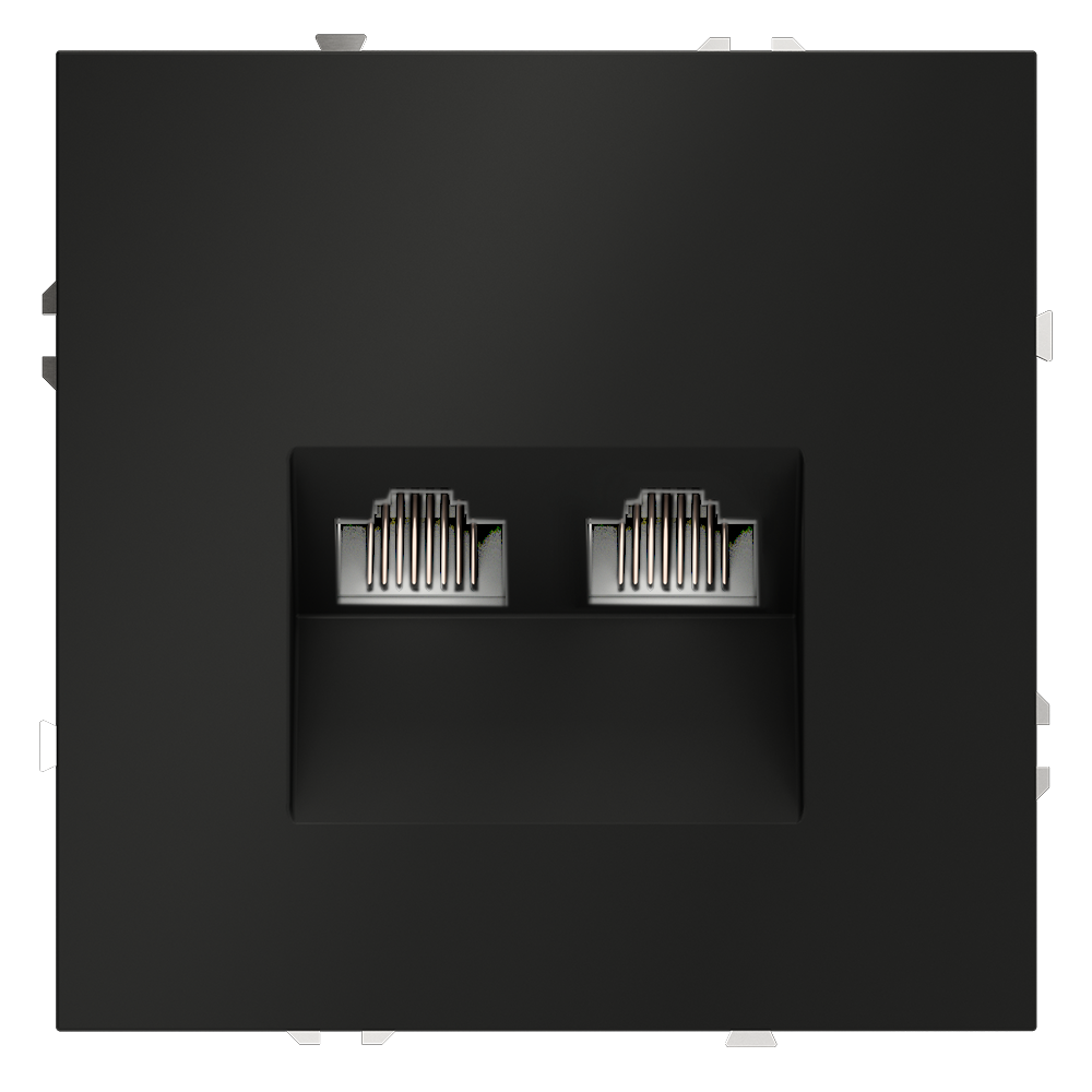 Розетка компьютерная встраиваемая VOLTUM S70 двойная RJ45+RJ45 кат.6, (черный матовый)