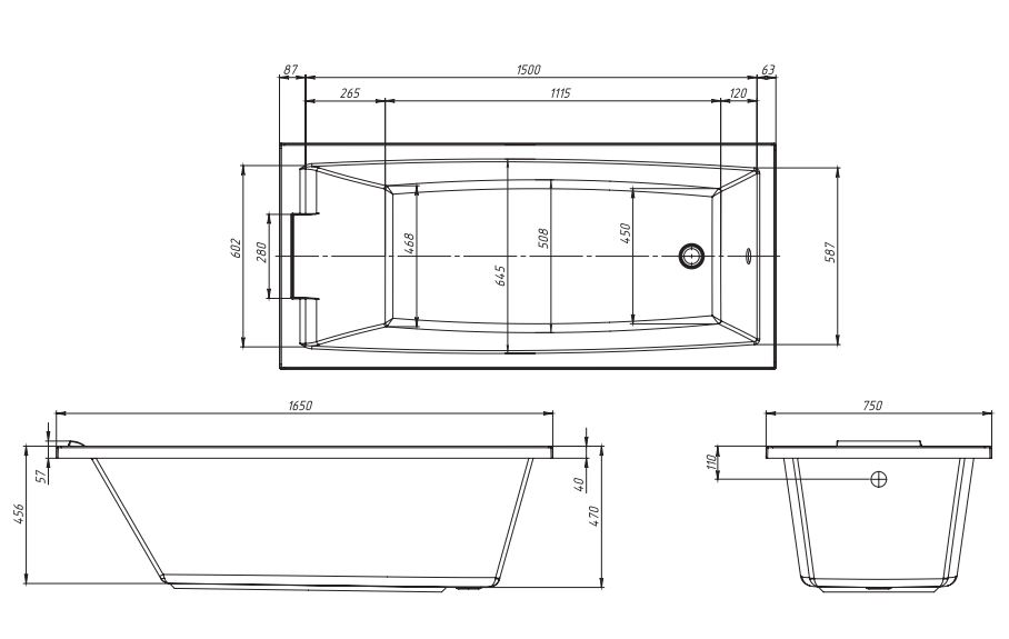 Акриловая ванна 165х75 см Creto Elite 11-16575 белая
