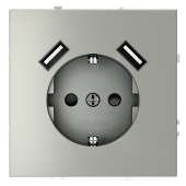 Розетка встраиваемая VOLTUM S70 с заземлением и защитными шторками, 16А, с USB, A+A, (сталь)