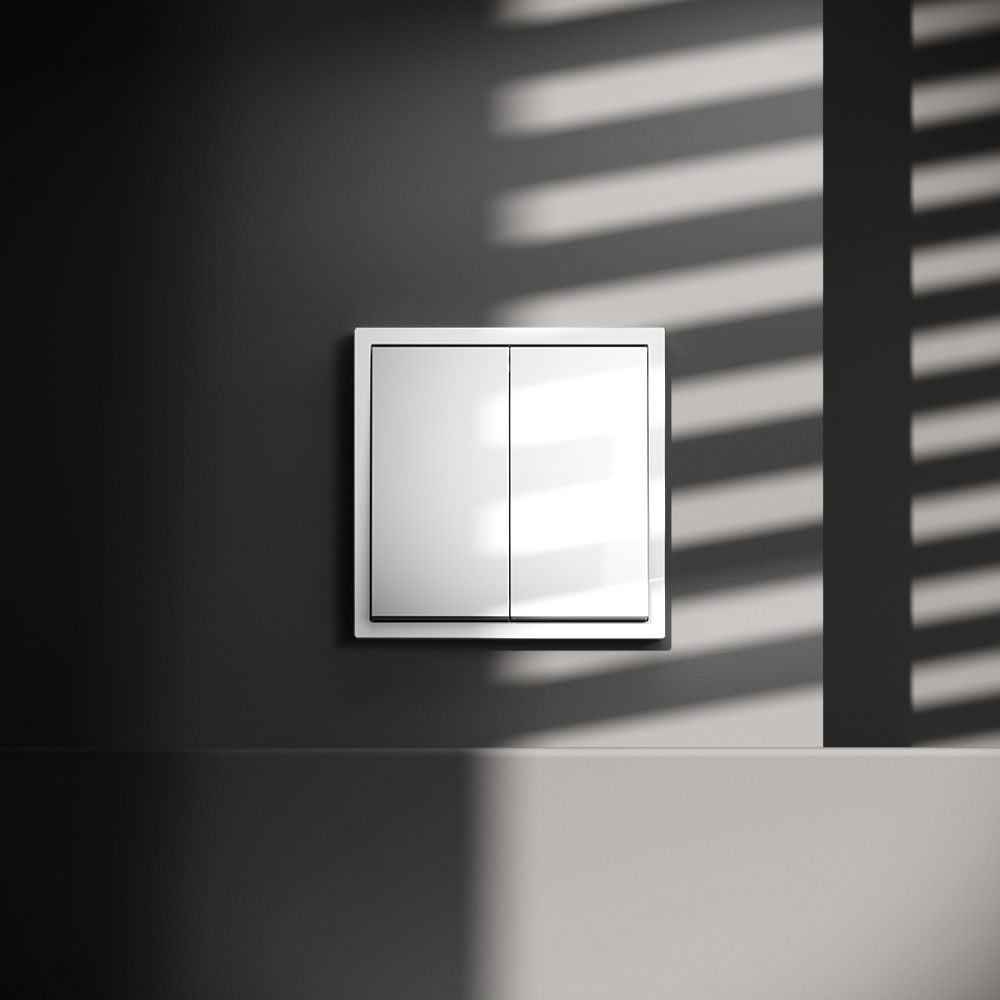 Выключатель с самовозвратом встраиваемый VOLTUM S70 двухклавишный 10А, (белый глянцевый)