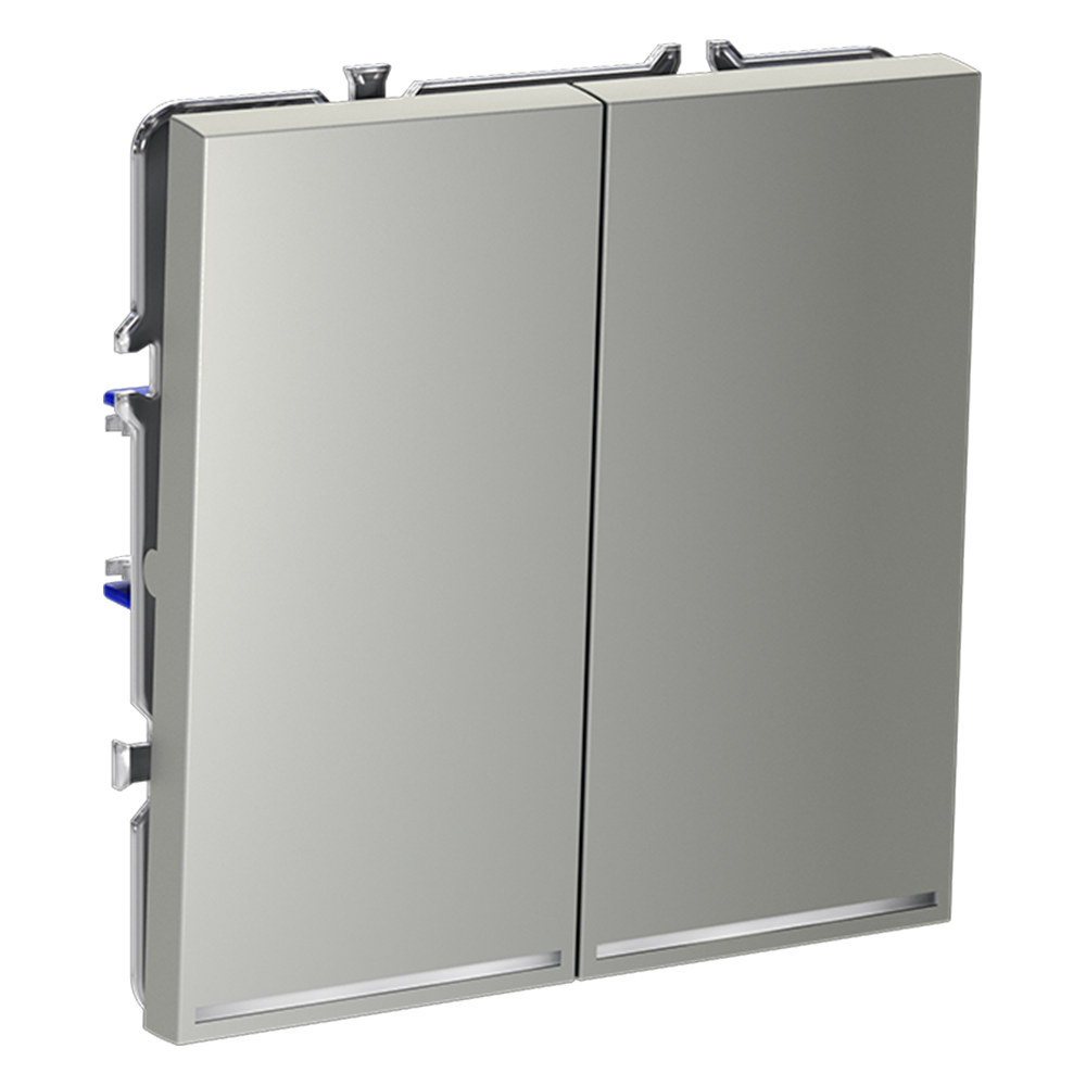 Проходной переключатель встраиваемый VOLTUM S70 двухклавишный с подсветкой 10А, (сталь)