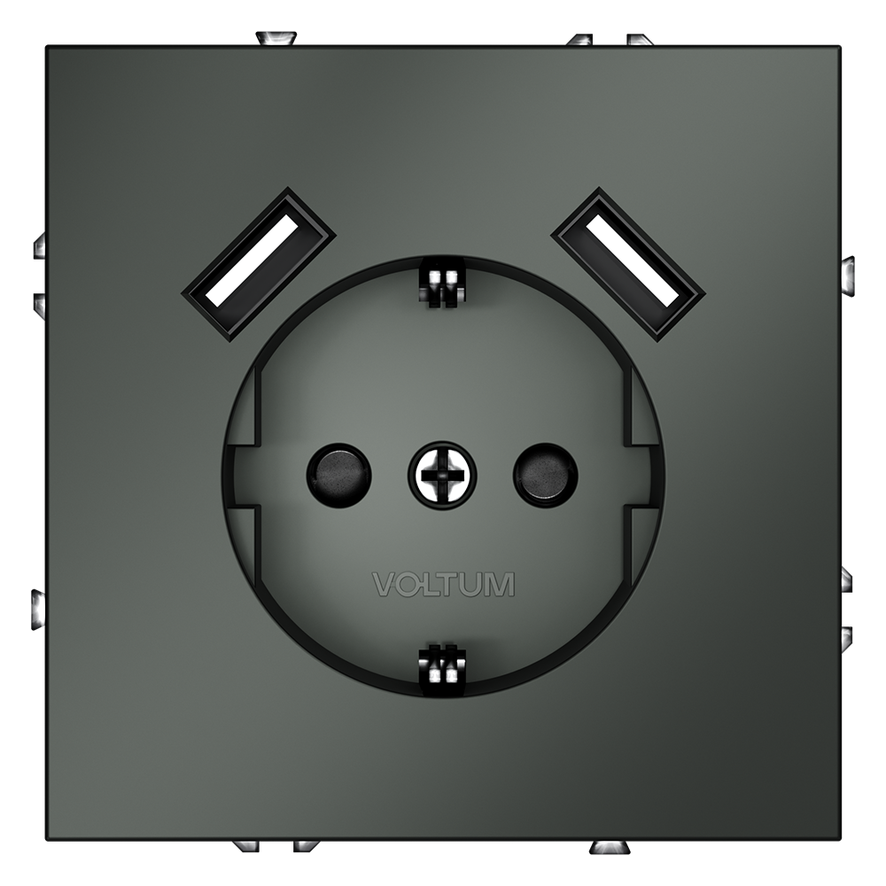 Розетка встраиваемая VOLTUM S70 с заземлением и защитными шторками, 16А, с USB, A+A, (титан)