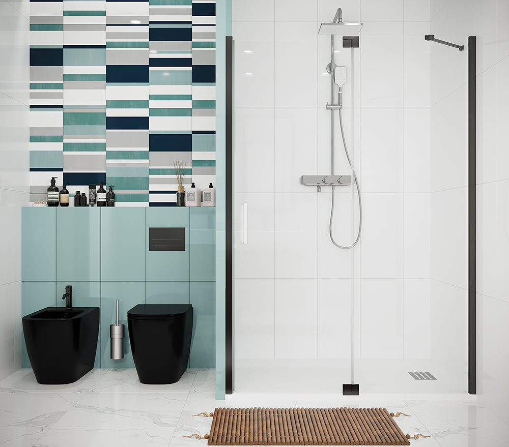 Боковая перегородка Creto Tenta 123-SP-100-C-B-8 стекло прозрачное EASY CLEAN, профиль черный, 100х200 см