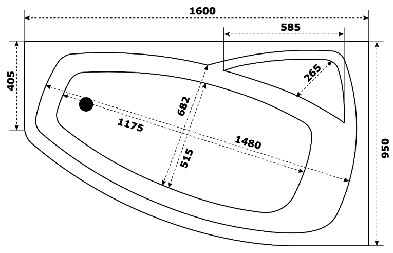 Акриловая ванна Creto Madison 160х95 левая на каркасе 22-1113
