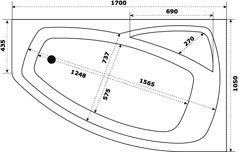 Акриловая ванна Creto Madison 170х105 левая на каркасе 22-1115