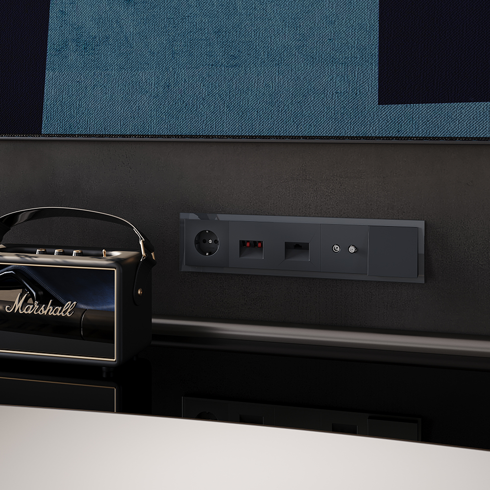 Выключатель встраиваемый VOLTUM S70 одноклавишный с подсветкой 10А, (графит)