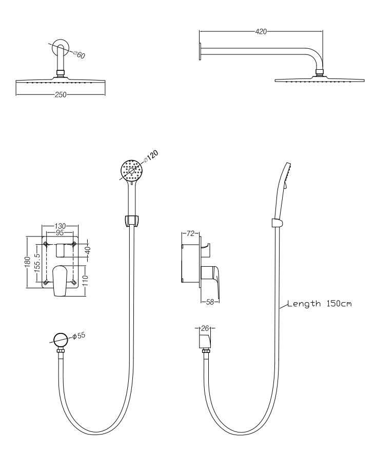 Душевой комплект Creto Mare 1.0 MARE-WSM3-CR хром глянцевый