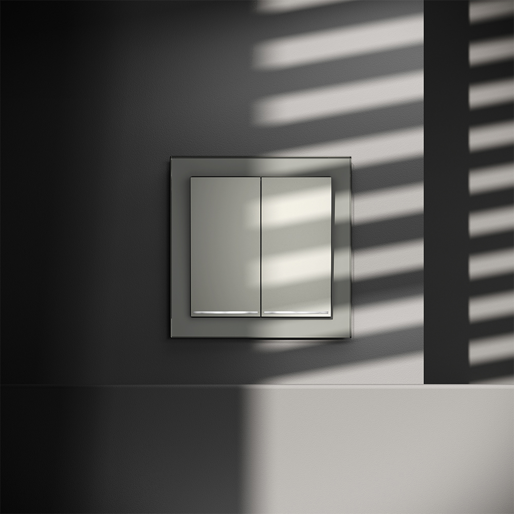 Проходной переключатель встраиваемый VOLTUM S70 двухклавишный с подсветкой 10А, (сталь)