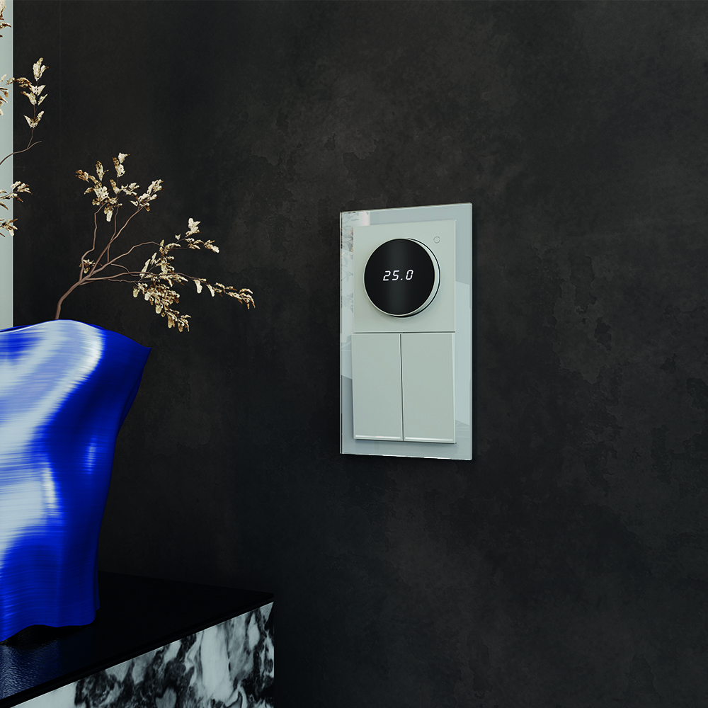 Выключатель встраиваемый VOLTUM S70 двухклавишный с подсветкой 10А, (сталь)