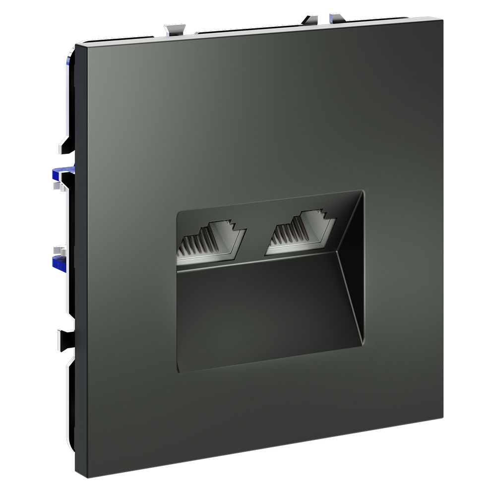 Розетка компьютерная встраиваемая VOLTUM S70 двойная RJ45+RJ45 кат.6, (титан)