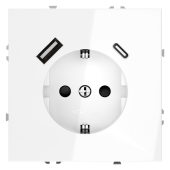 Розетка встраиваемая VOLTUM S70 с заземлением и защитными шторками, 16А, с USB, A+С, (белый глянцевы