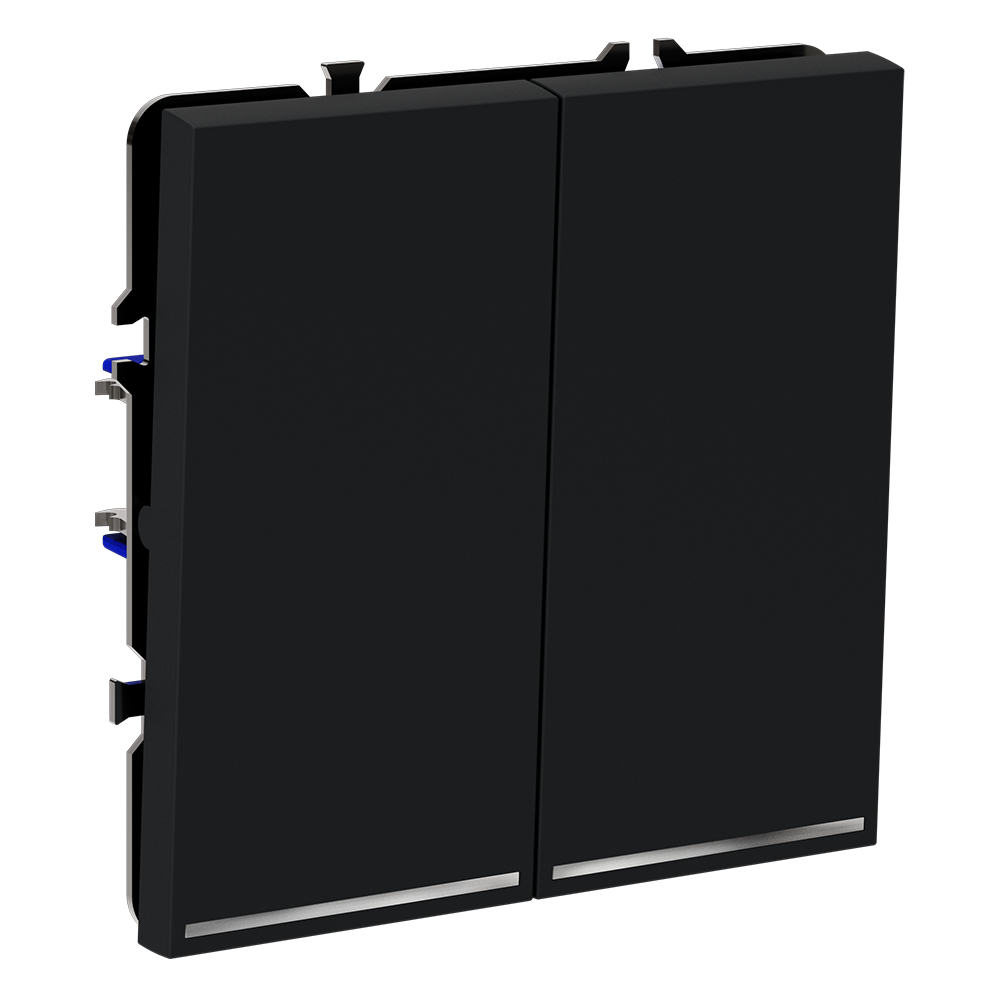 Проходной переключатель встраиваемый VOLTUM S70 двухклавишный с подсветкой 10А, (графит)