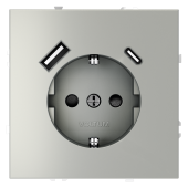 Розетка встраиваемая VOLTUM S70 с заземлением и защитными шторками, 16А, с USB, A+С, (сталь)