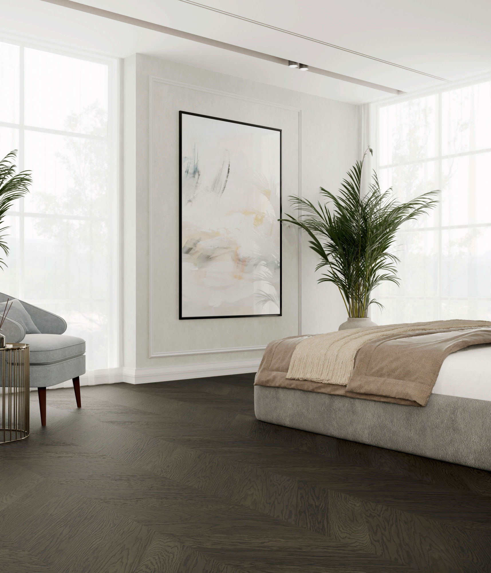 Паркет елка ESTA Chevron Nova Eco Oak Elite Lava Grey Extra Matt Lacquered Gloss 5% 15509