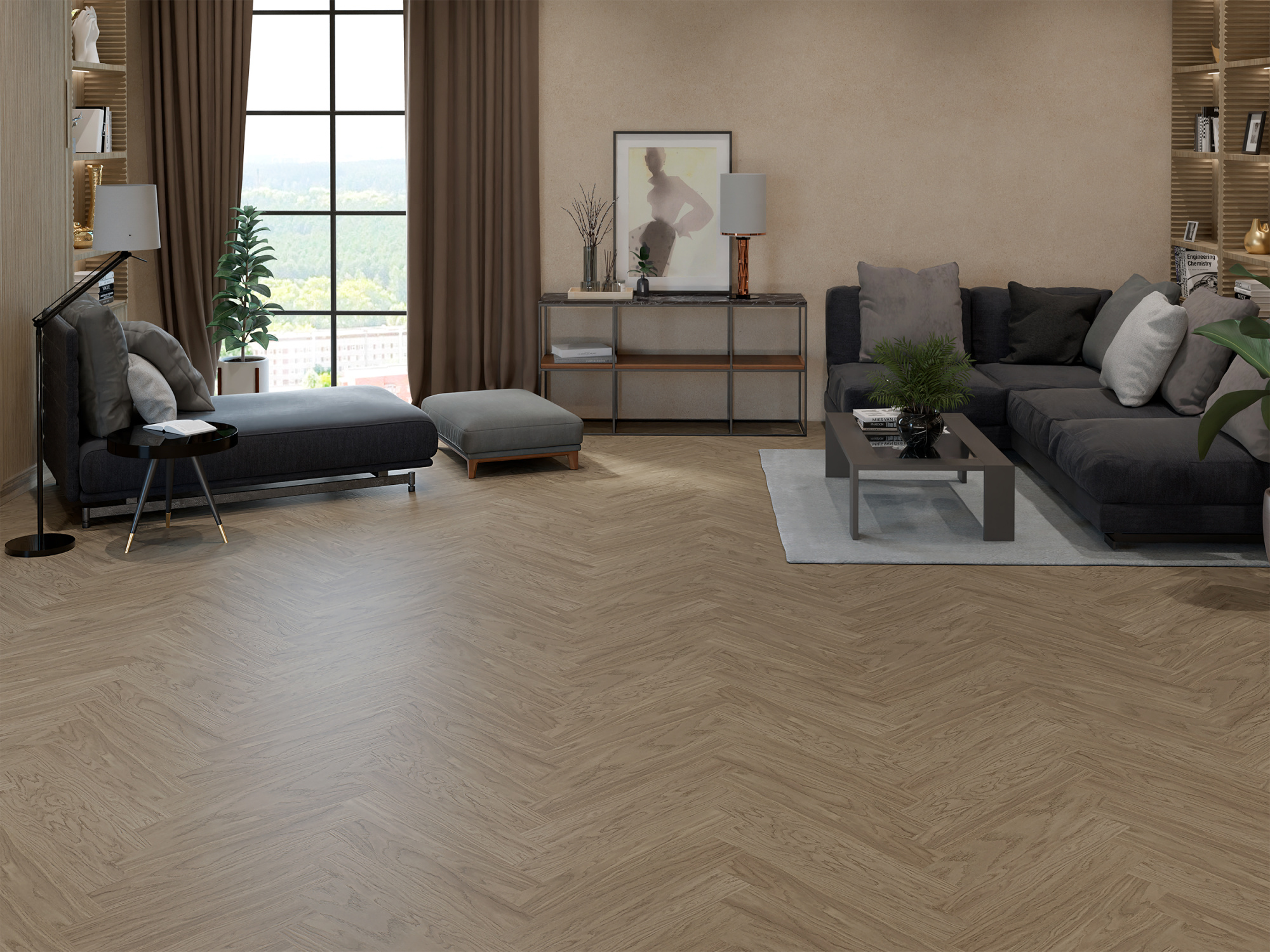 Паркет елка ESTA Herringbone Nova Eco Oak Elite Sandstone Extra Matt Lacquered Gloss 5% 14503