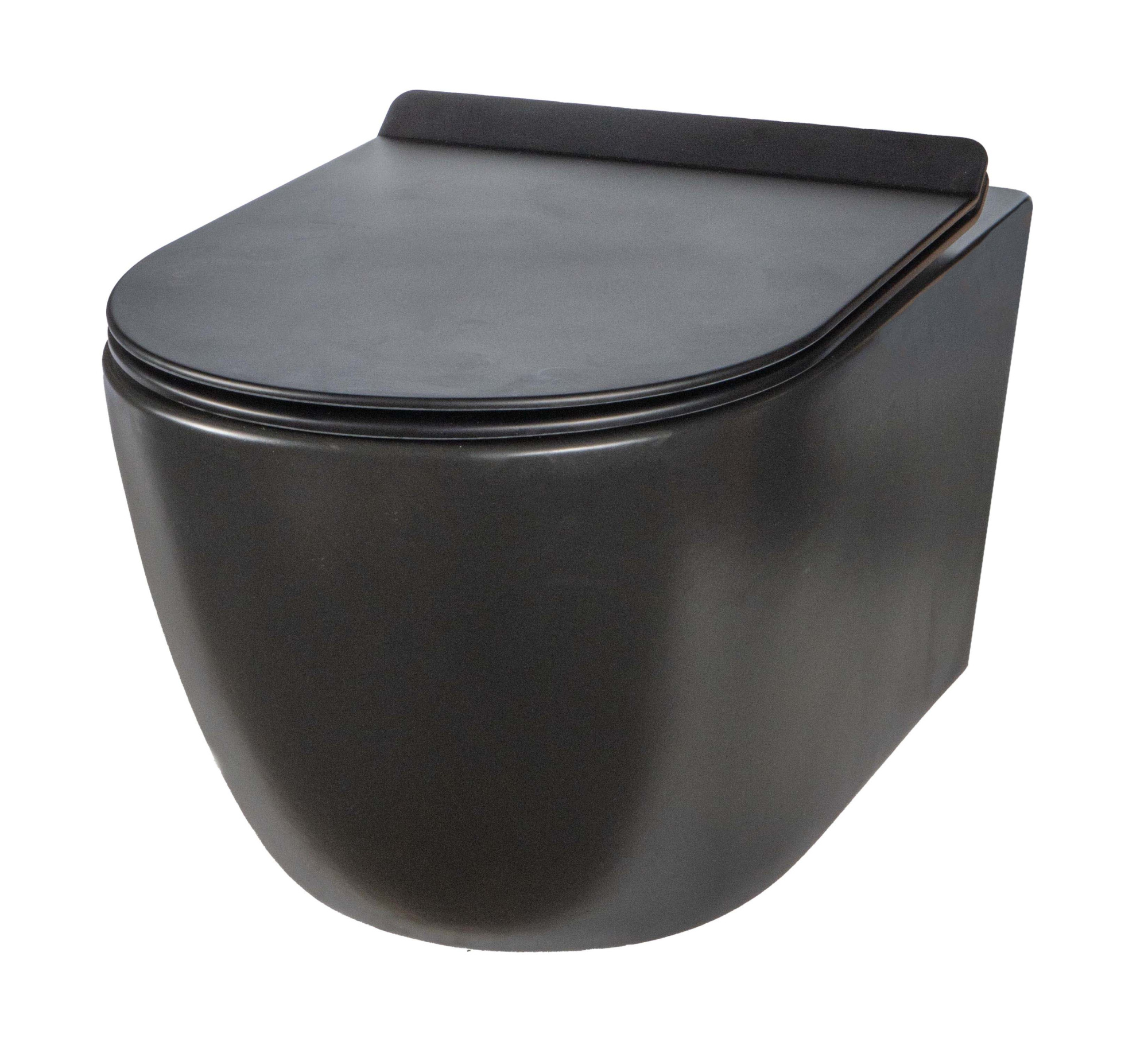 Унитаз подвесной безободковый Creto Logan L1 1001-002-L1BLMAT с крышкой-сиденьем микролифт, матовый черный