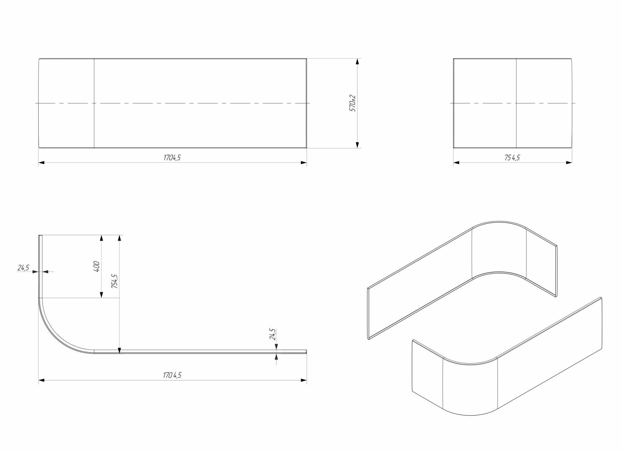 Фронтальная панель 170 см Creto Melissa П17075MEL-R/L белая
